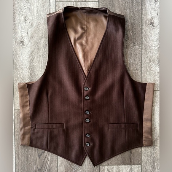 Vintage Prestige Western Suit Jacket & Vest 2pc Mens 46R Cowboy Rockabilly Brown - Picture 12 of 16